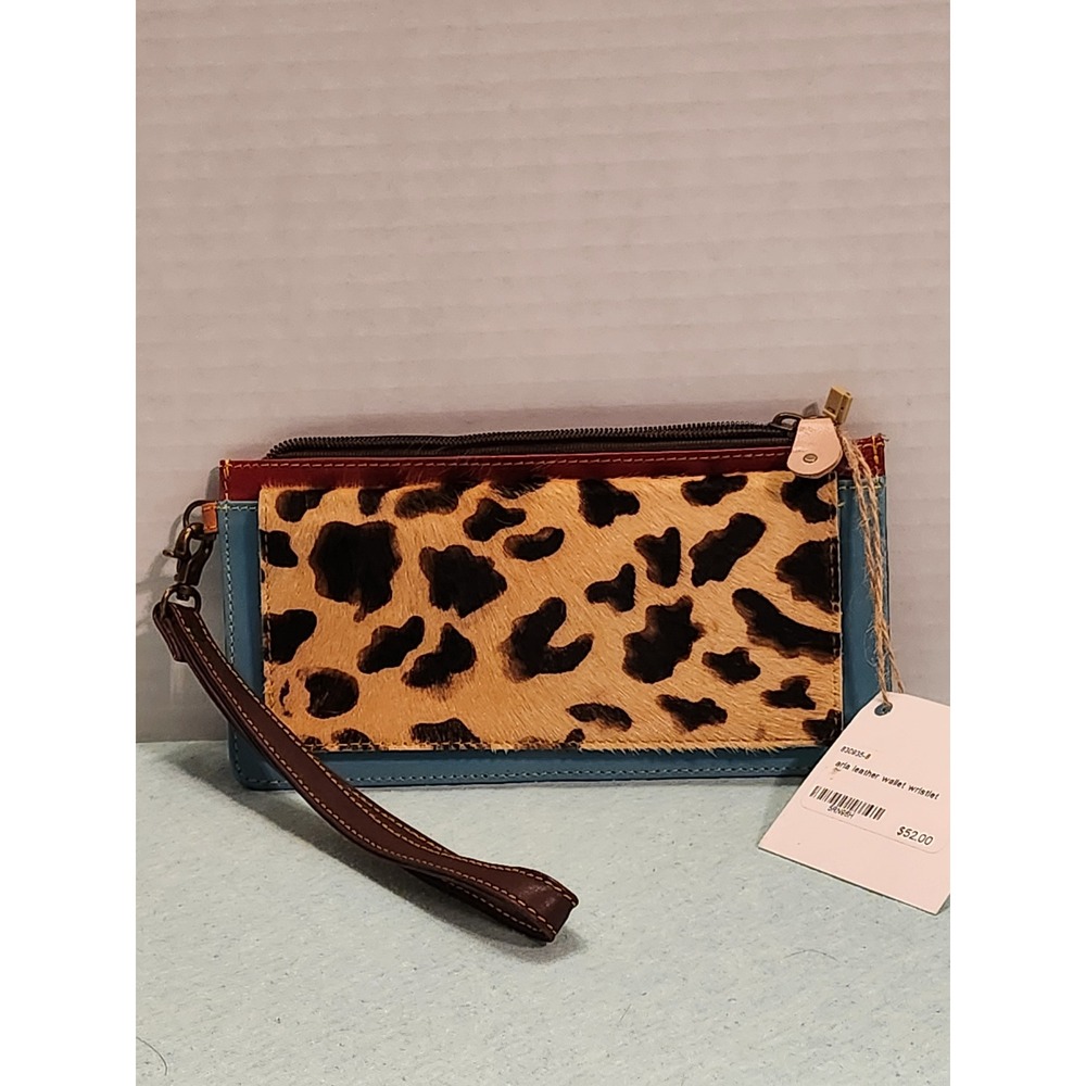 NWT Aria Leather Hair on Hide Leopard Print Wristlet Wallet Maximalist Clutch